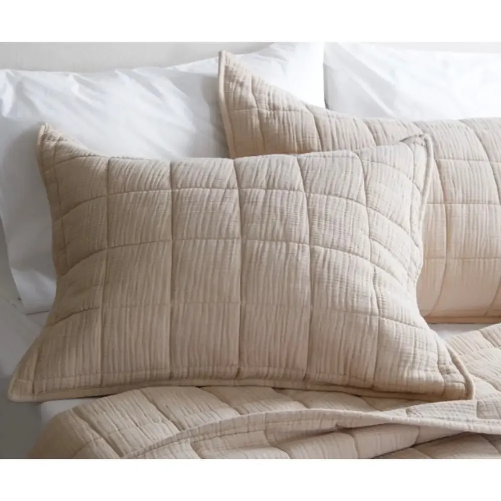 Quince Organic Airy Gauze Quilted Box Euro Pillow (one)Sham Dune # 78